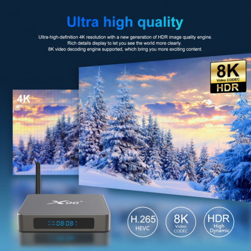 X96 X6 8K Smart TV Box Android 11.0 Player Media, RK3566 Quad Core Arm Cortex A55, RAM: 4 Go, ROM: 32 Go, Type de fiche: Plug SH55021603-08
