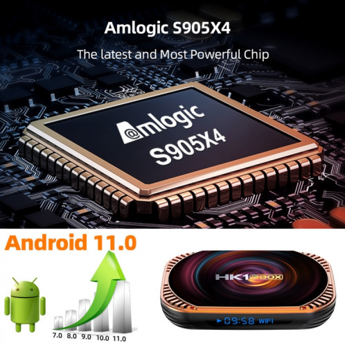 MECOOL HK1RBOX X4 4K TV Box, Android 11 Amlogic S905X4 CPU avec RC 4GB + 64 Go (plug) SM602D127-07