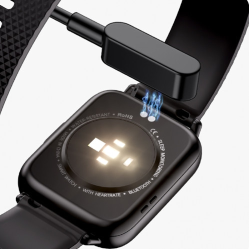 FW02 1,7 pouces écran carré bracelet en silicone montre de santé intelligente prend en charge la fréquence cardiaque, la surveillance de l'oxygène sanguin (noir) SH201A1318-07