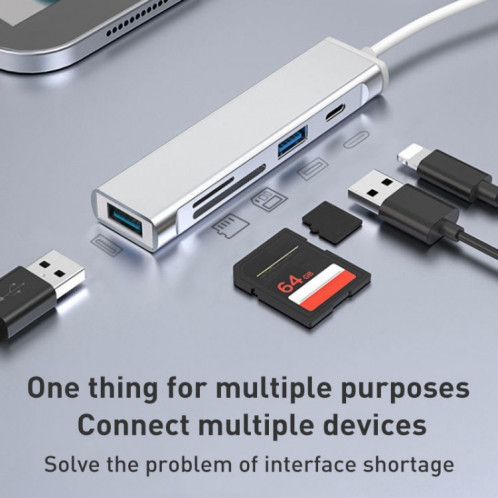 Emplacement pour carte USB vers SD / TF 5 en 1 + 3 ports USB HUB de station d'accueil multifonctionnel (gris) SH402A69-06