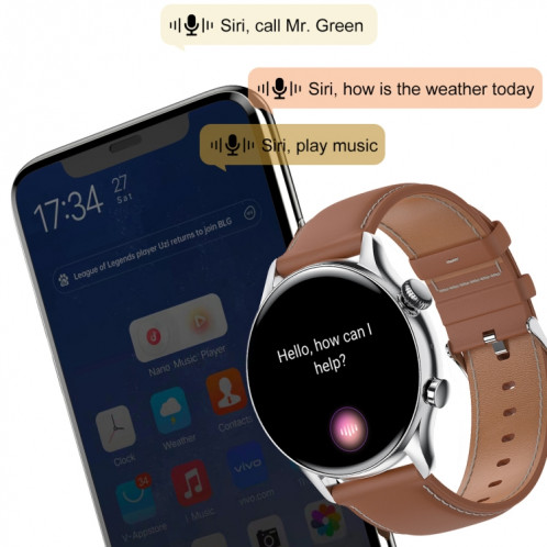 Ochstin 5HK8 Pro Montre intelligente Bluetooth avec écran rond de 1,36 pouces et surveillance de la pression artérielle, bracelet en silicone (argent) SO601B68-011