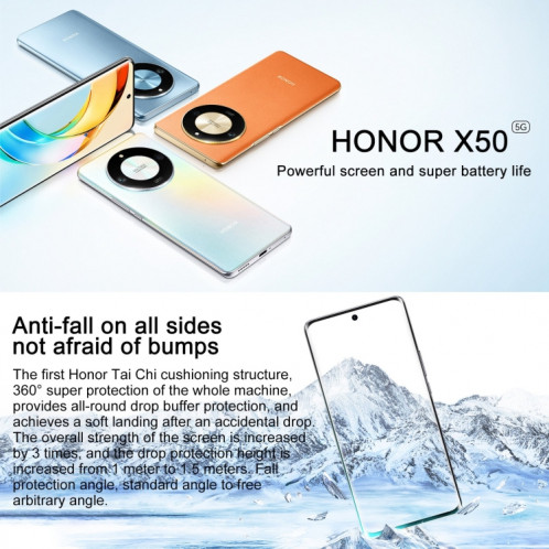 Honor X50 5G, appareil photo 108 MP, 6,78 pouces MagicOS 7.1.1 Snapdragon 6 Gen1 Octa Core jusqu'à 2,2 GHz, réseau : 5G, OTG, ne prend pas en charge Google Play, mémoire : 8 Go + 256 Go (argent) SH702D111-08