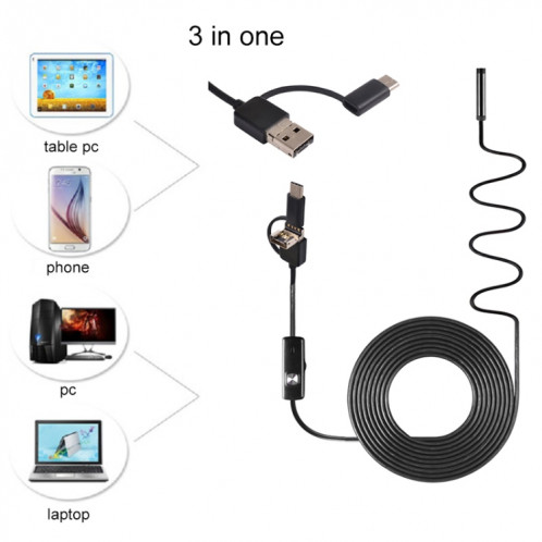 AN100 3 en 1 IP67 étanche USB-C / Type-C + Micro USB + USB HD Endoscope Caméra d'inspection de tube de serpent pour pièces de téléphone portable Android à fonction OTG, avec 6 LED, diamètre de l'objectif: 8 mm SH803E492-08