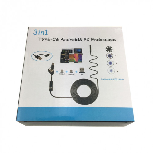 AN100 3 en 1 IP67 étanche USB-C / Type-C + Micro USB + USB HD Endoscope Caméra d'inspection à tube dur pour pièces de téléphone portable Android à fonction OTG, avec 6 LED, diamètre de l'objectif: 7 mm (longueur: SH002A1795-08