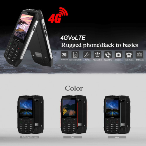 Téléphone robuste HAMTOD H3 / R3T, version UE, 2,8 pouces T107 ARM CortexTM A7 Quad-core 1,0 GHz, réseau : 4G, VoLTE, BT, SOS (argent) SH901C1701-06