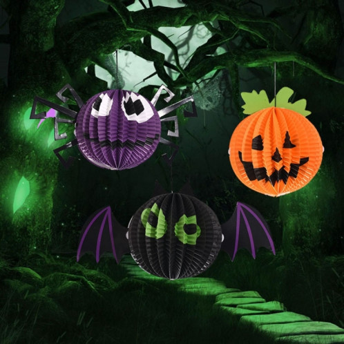 3 PCS / Set Creative Drôle Halloween Citrouille Halloween Chauves-souris Araignée Pendentif Papier Décoration et Accessoires Horreur SH6364615-08