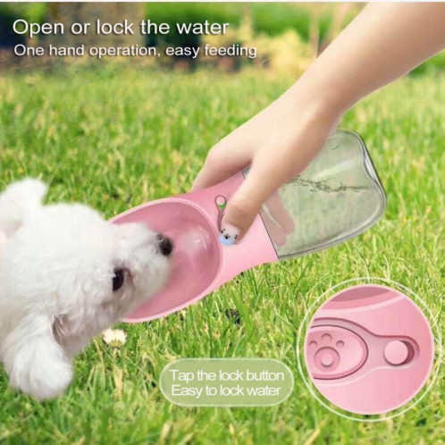 Mangeoire d'eau potable portable pour animaux de compagnie en plein air, capacité: 350 ml (rose) SH630F229-07