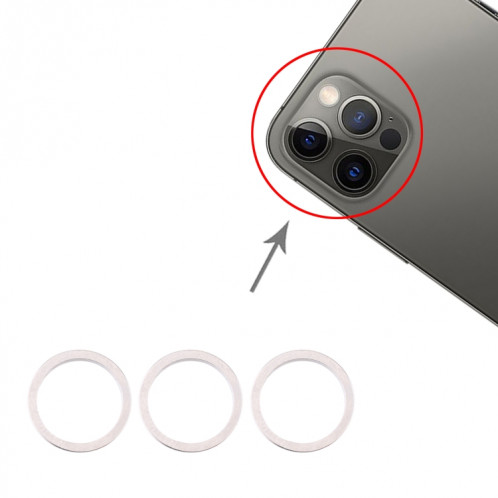 Anneau de protection en métal pour objectif en verre de caméra arrière 3 PCS pour iPhone 12 Pro (argent) SH013S859-04