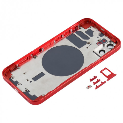 Couvercle arrière du boîtier avec plateau pour carte SIM, touches latérales et objectif de l'appareil photo pour iPhone 12 (rouge) SH78RL423-06