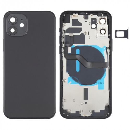 Couverture arrière de la batterie (avec touches latérales et plateau de carte et puissance + Volume Flex Câble et module de chargement sans fil) pour iPhone 12 SH88BL1871-06