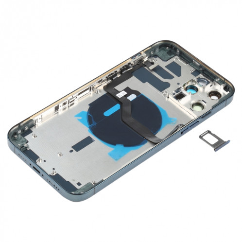 Couvercle arrière de la batterie (avec touches latérales et plateau de carte et puissance + Volume Flex Câble et module de chargement sans fil) pour iPhone 12 Pro Max (Bleu) SH36LL1789-06