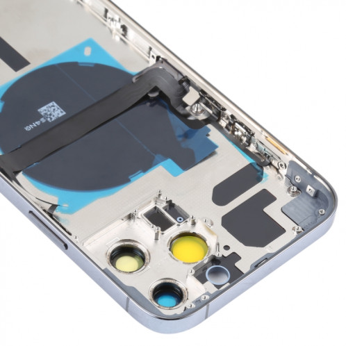 Coque arrière de batterie pour iPhone 13 Pro Max avec touches latérales et plateau de carte et câble flexible d'alimentation + volume et module de charge sans fil (bleu) SH13LL465-07