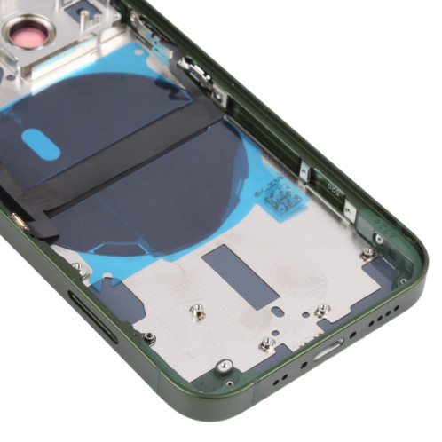 Coque arrière de batterie pour iPhone 13 mini avec touches latérales et plateau de carte et câble flexible d'alimentation + volume et module de charge sans fil (vert) SH14GL484-07