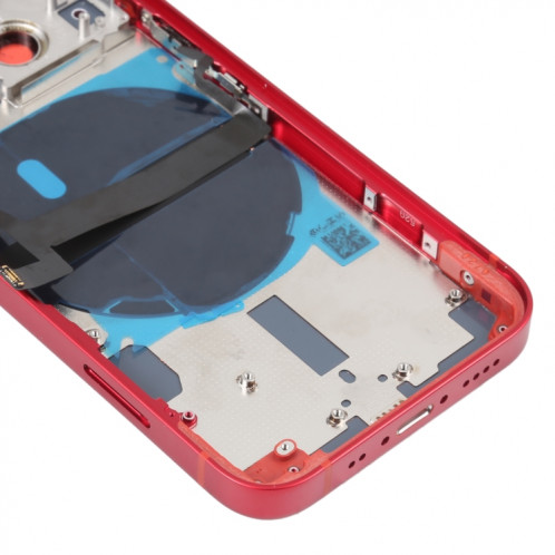 Coque arrière de batterie pour iPhone 13 mini avec touches latérales et plateau de carte et câble flexible d'alimentation + volume et module de charge sans fil (rouge) SH14RL722-07