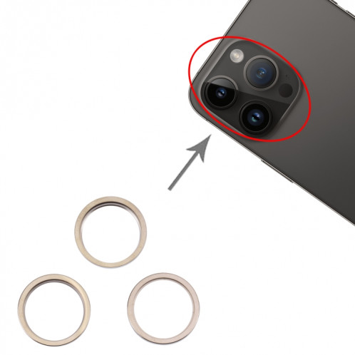 Pour iPhone 14 Pro Max 3 pièces caméra arrière lentille en verre métal extérieur protecteur anneau de cerceau (or) SH006J539-04