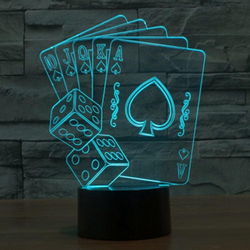 Style de Poker 7 Décoloration des couleurs Lampe stéréo visuelle créative Commutateur tactile 3D Contrôle LED Lumière de bureau Lampe de nuit Lampe de nuit SS62321-013