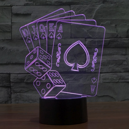 Style de Poker 7 Décoloration des couleurs Lampe stéréo visuelle créative Commutateur tactile 3D Contrôle LED Lumière de bureau Lampe de nuit Lampe de nuit SS62321-013