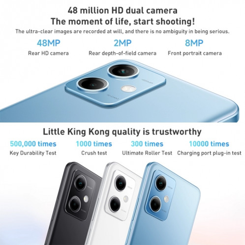 Xiaomi Redmi Note 12 5G, appareil photo 48MP, 6 Go + 128 Go, Caméras arrière doubles, batterie 5000 mAh, identification d'empreintes digitales latérales, 6,67 pouces MIUI 13 Qualcomm Snapdragon 4 Gen1 Octa Core SX334L234-08