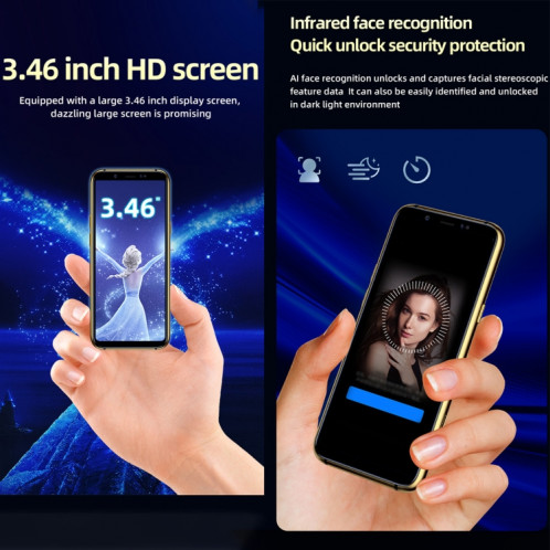 SOYES X60, MERVEILLE+MERVEILLE, Reconnaissance faciale infrarouge, 3,46 pouces Android 6.0 MTK6737 Quad Core jusqu'à 1,1 GHz, BT, WiFi, FM, Réseau : 4G, GPS, Dual SIM (Bleu) SS428L916-09