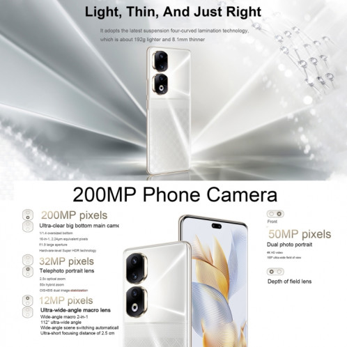Honor 90 Pro 5G REP-AN00, appareils photo 200MP, 16 Go + 256 Go, version chinoise, Caméras arrière triples + caméras frontales doubles, identification des empreintes digitales de l'écran, 6,78 pouces Magic UI 7.1 SH500L1547-015