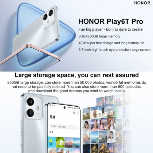 Honor Play6T Pro 5G TFY-AN40, 8 Go + 256 Go, version chinoise, Caméras arrière doubles, identification d'empreintes digitales latérales, batterie 4000 mAh, 6,7 pouces Magic UI 5.0 (Android 11) MediaTek Dimensity 810 SH079S1015-07