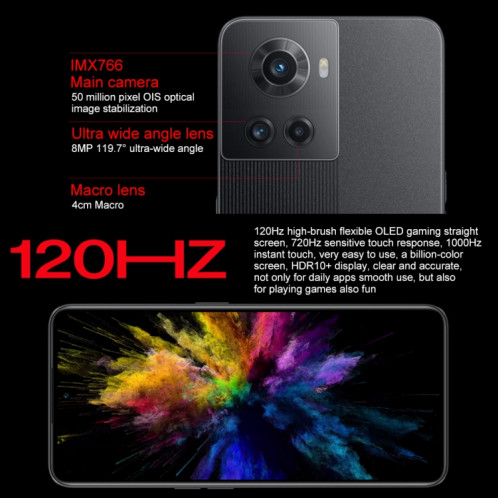 OnePlus Ace 5G, appareil photo 50 MP, 12 Go + 256 Go, Caméras triple arrière, batterie 4500 mAh, identification d'empreintes digitales à l'écran, 6,7 pouces ColorOS 12.1 MediaTek Dimensity 8100 Max Octa Core jusqu'à SO087L769-07