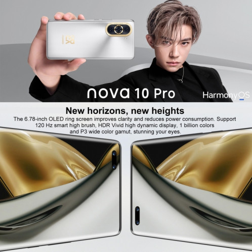 Huawei nova 10 Pro 4G GLA-AL00, 256 Go, caméra frontale 60MP, version Chine, Caméras arrière triple + caméras frontales doubles, identification d'empreintes digitales à l'écran, 6,78 pouces HarmonyOS 2 Qualcomm SH197P909-07