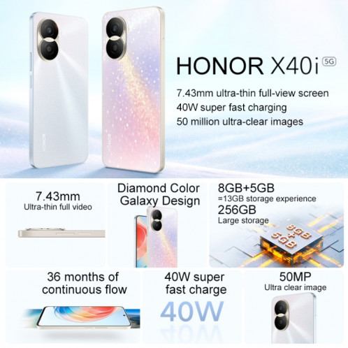 Honor X40i 5G DIO-AN00, caméras 50MP, 8 Go + 128 Go, version chinoise, Caméras arrière doubles, identification d'empreintes digitales latérales, batterie 4000 mAh, 6,7 pouces Magic UI 6.1 / Android 12 Dimensity 700 SH214S1119-07