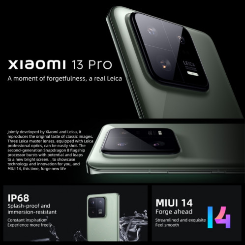 Xiaomi 13 Pro, appareil photo 50MP, 12 Go + 512 Go, Caméras arrière triple, identification d'empreintes digitales à l'écran de 6,73 pouces MIUI 14 Qualcomm Snapdragon 8 Gen 2 Octa Core jusqu'à 3,2 GHz, réseau : 5G, SX346W142-015