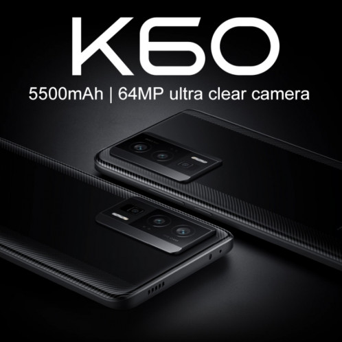 Xiaomi Redmi K60 5G, appareil photo 64MP, 8 Go + 256 Go, Caméras triple arrière, identification des empreintes digitales de l'écran, batterie 5500 mAh, 6,67 pouces MIUI 14 Snapdragon 8+ Gen1 Octa Core 4 nm jusqu'à SX362G1858-015