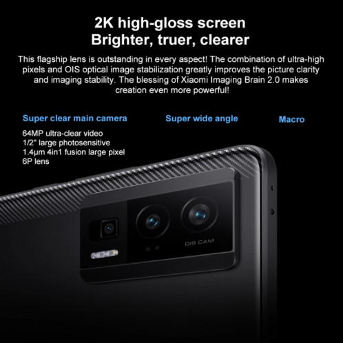 Xiaomi Redmi K60 5G, appareil photo 64MP, 12 Go + 512 Go, Caméras arrière triples, identification d'empreintes digitales à l'écran, batterie 5500 mAh, MIUI 14 Snapdragon 8+ Gen1 Octa Core 4 nm jusqu'à 3,0 GHz de SX364L1642-015