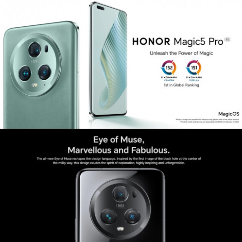 Honor Magic5 Pro 5G PGT-AN10, appareil photo 50MP, 8 Go + 256 Go, version chinoise, Caméras triple arrière, identification des empreintes digitales de l'écran, batterie 5450 mAh, 6,81 pouces Magic UI 7.1 / Android 13 SH391L534-018
