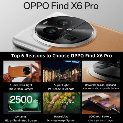 OPPO Find X6 Pro 5G, 16 Go + 256 Go, appareil photo 50MP, version chinoise, Triple caméras arrière, 6,82 pouces ColorOS 13.1 Qualcomm Snapdragon 8 Gen 2 Octa Core jusqu'à 3,187 GHz, réseau : 5G, prise en charge de SO445G1779-012