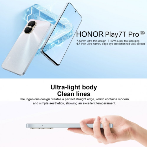 Honor Play7T Pro DIO-AN00, appareil photo 50MP, 8 Go + 256 Go, version chinoise, Caméras arrière doubles, identification d'empreintes digitales latérales, batterie 4000 mAh, 6,7 pouces Magic UI 6.1 / Android 12 SH75DG708-08