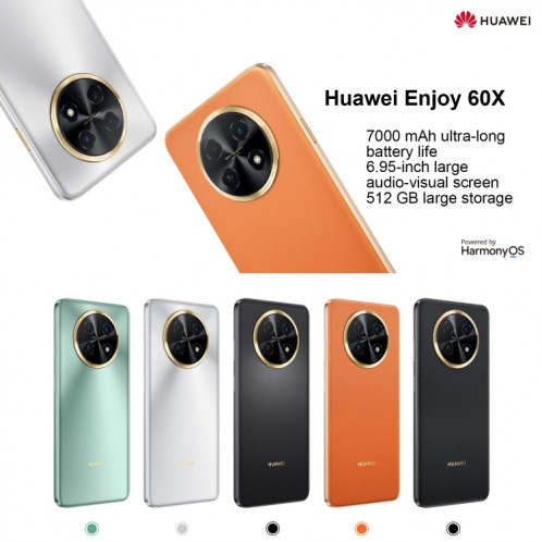 Huawei Enjoy 60X 128 Go STG-AL00, version chinoise, Caméras arrière doubles, identification d'empreintes digitales latérales, batterie 7000 mAh, 6,95 pouces HarmonyOS 3.0 Qualcomm Snapdragon 680 Octa Core 2,4 GHz, SH85EM1806-011