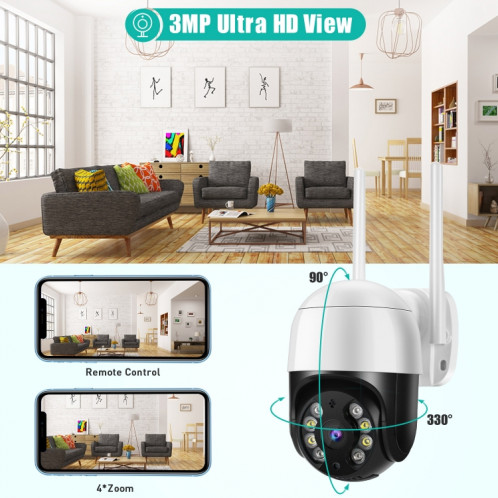 QX29 3.0MP HD WIFI IP Caméra IP, Support Vision nocturne et Détection de mouvement et carte Audio & TF, Bouchon UK SH66UK1210-010