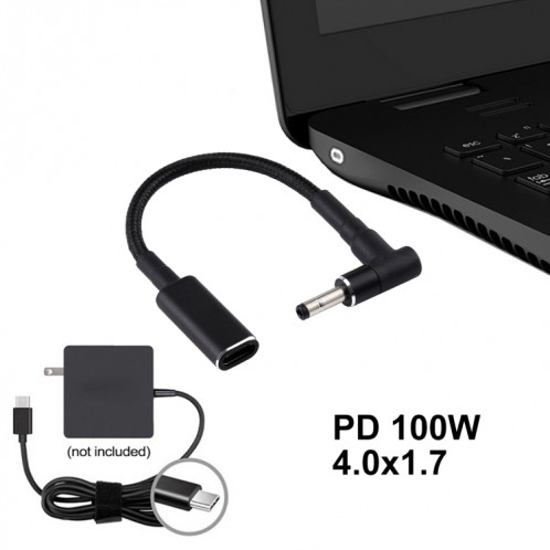 PD 100W 18.5-20V 4.0 x 1.7mm coude vers adaptateur USB-C / Type-C Câble tresse en nylon SH11911928-05
