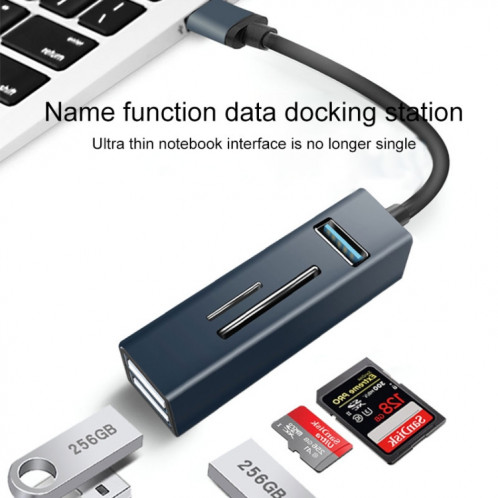 15102 5 en 1 USB-C / Type-C vers USB3.0 + Adaptateur HUB pour lecteur de carte SD / TF (Bleu) SH208L842-07