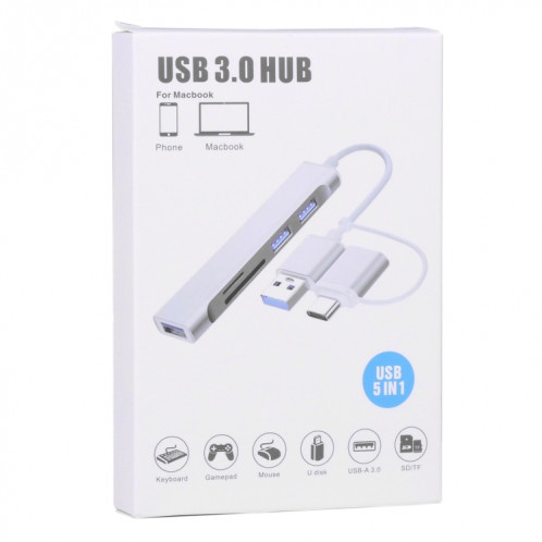 A-807 Lecteur de carte adaptateur HUB USB 3.0 et Type-C / USB-C vers USB 3.0 5 en 1 SH64531293-06