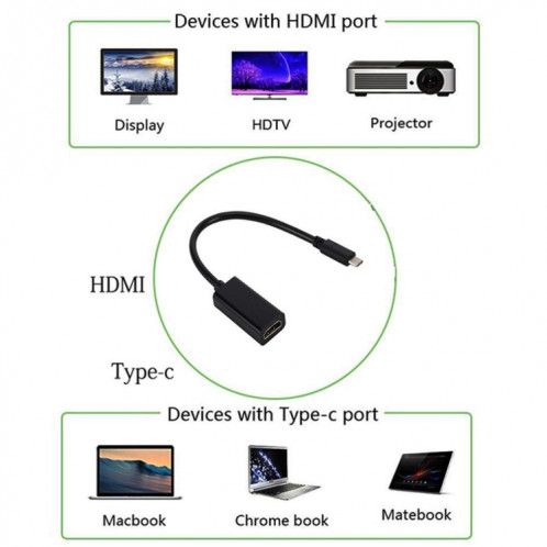 DNX-1 Mini Portable USB 3.1 Câble de Conversion USB-C / Type-C vers HDMI HD 4K (Noir) SH534B1161-07