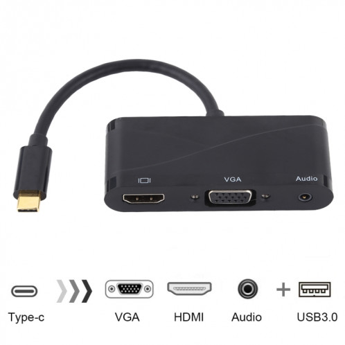 Adaptateur USB 2.0 + Port Audio + VGA + HDMI vers USB-C / Type-C HUB (Noir) SH606B654-010