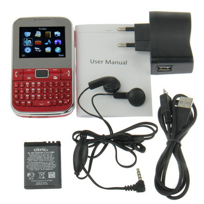 C3222 Mobile Phone, Network: 2G, Analog TV (PAL/NTSC), QWERTY Keyboard, Bluetooth FM, Dual SIM, Dual Band(Red) SH344R992-09