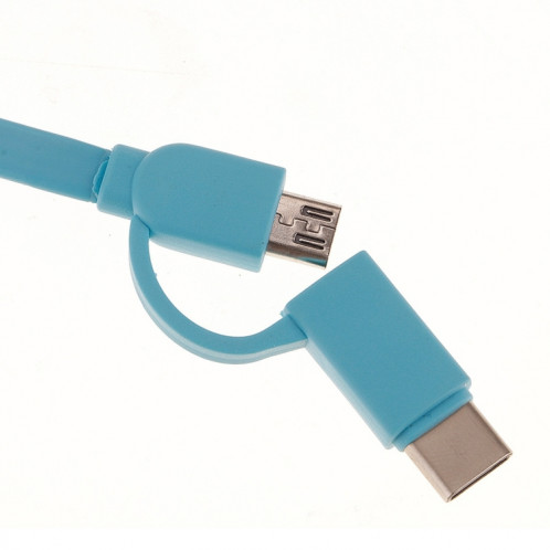 Câble de chargement de synchronisation de données Micro USB vers Type-C rétractable de 1 m 2A deux en un, Pour Galaxy, Huawei, Xiaomi, LG, HTC et autres téléphones intelligents, appareils rechargeables (bleu) SH217L520-08
