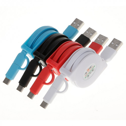 Câble de chargement de synchronisation de données Micro USB vers Type-C rétractable de 1 m 2A deux en un, Pour Galaxy, Huawei, Xiaomi, LG, HTC et autres téléphones intelligents, appareils rechargeables (noir) SH217B1227-08
