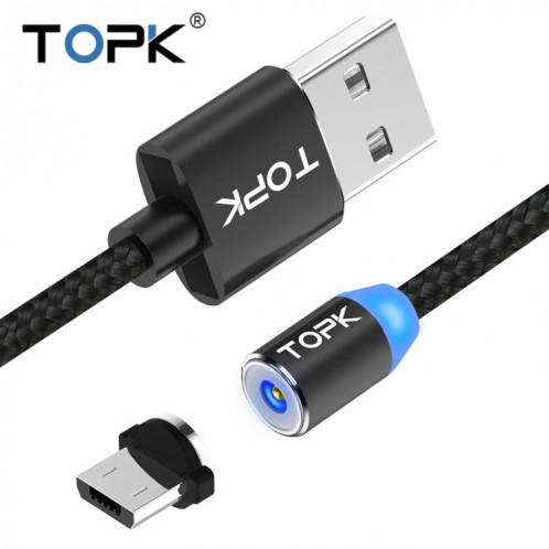 TOPK AM23 2m 2.4A Max USB vers Micro USB Câble de Charge Magnétique Tressé en Nylon avec Indicateur LED (Noir) ST483B1495-08
