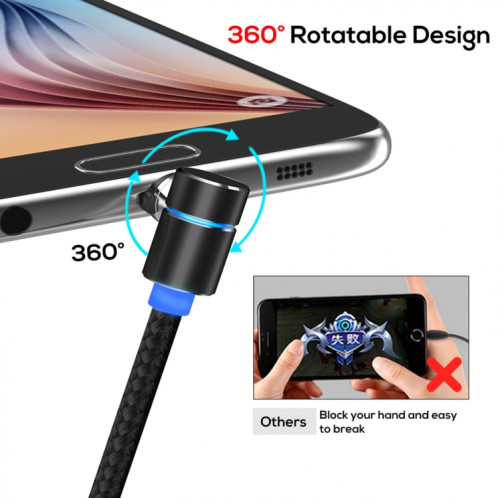 TOPK AM30 Câble de charge magnétique coudé à 90 degrés USB vers micro USB 2 m 2,4 A max avec indicateur LED (noir) ST485B1415-010