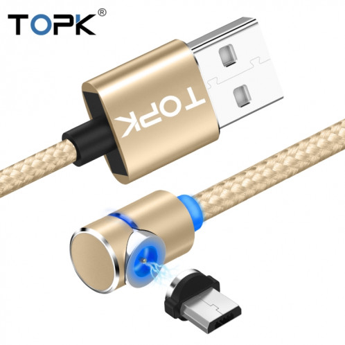 TOPK AM30 Câble de charge magnétique coudé à 90 degrés USB vers micro USB 2 m 2,4 A max avec indicateur LED (doré) ST485J442-010