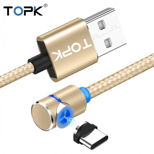 TOPK AM30 1m 2.4A Max USB vers USB-C / Type-C Câble de charge magnétique coudé à 90 degrés avec indicateur LED (Or) ST560J1101-010