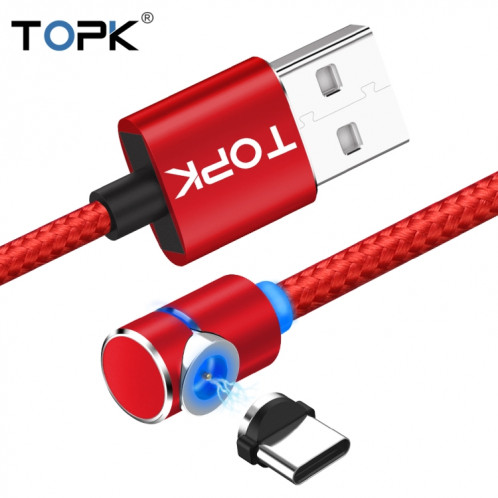 TOPK AM30 2m 2.4A Max USB vers USB-C / Type-C Câble de charge magnétique coudé à 90 degrés avec indicateur LED (Rouge) ST561R171-010