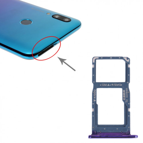 Plateau de carte SIM + plateau de carte SIM / plateau de carte micro SD pour Huawei P Smart (2019) (violet) SH011P338-04